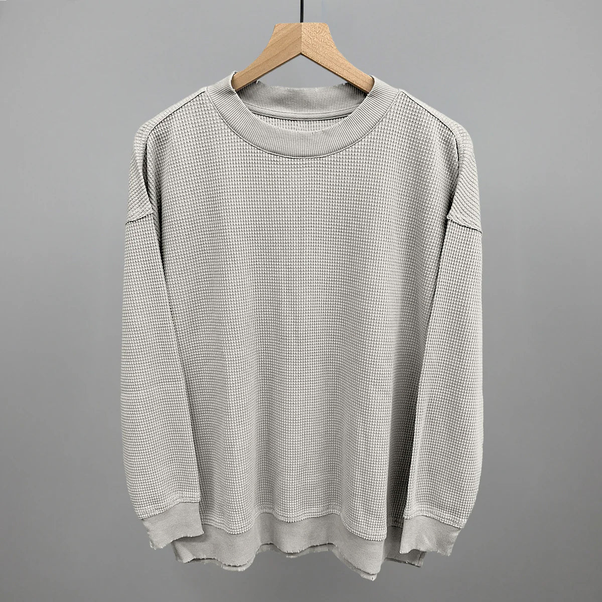 Stone Grey Relaxed Waffle Long Sleeve