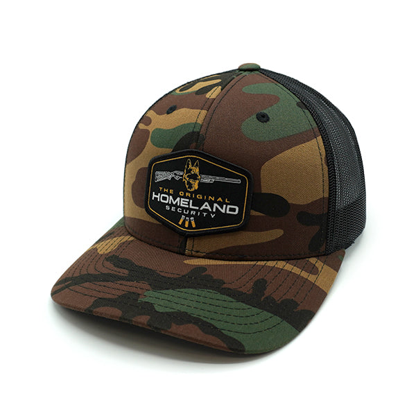 The Original Homeland Security Woven Patch Hat - Curved Bill Snapback /  Camo And Black